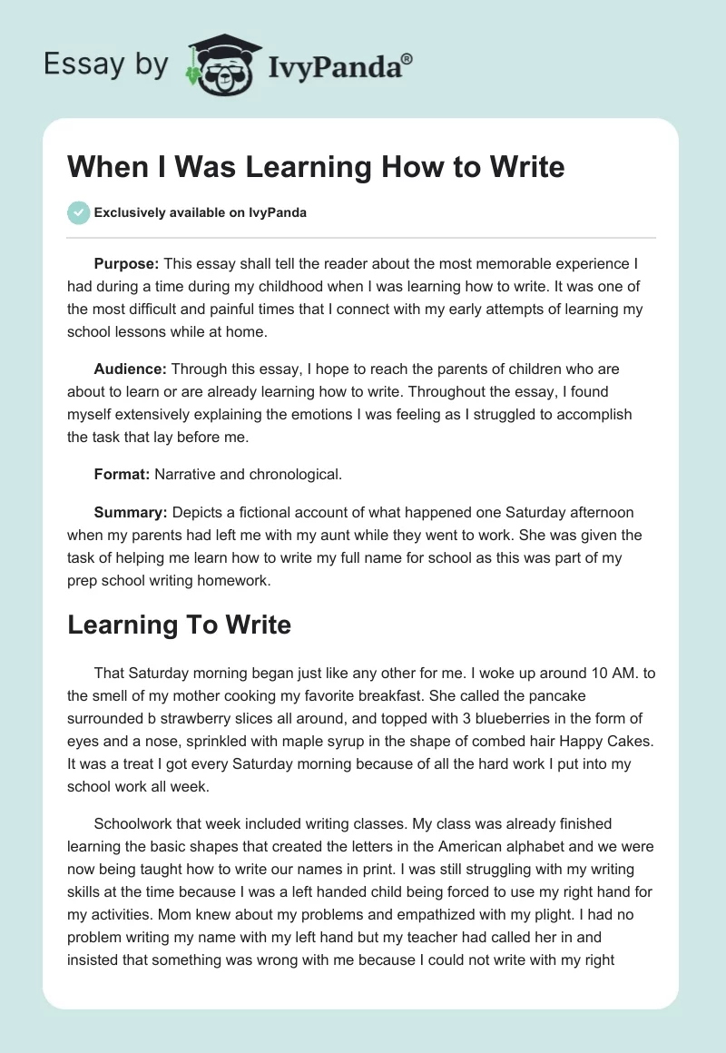 When I Was Learning How to Write. Page 1