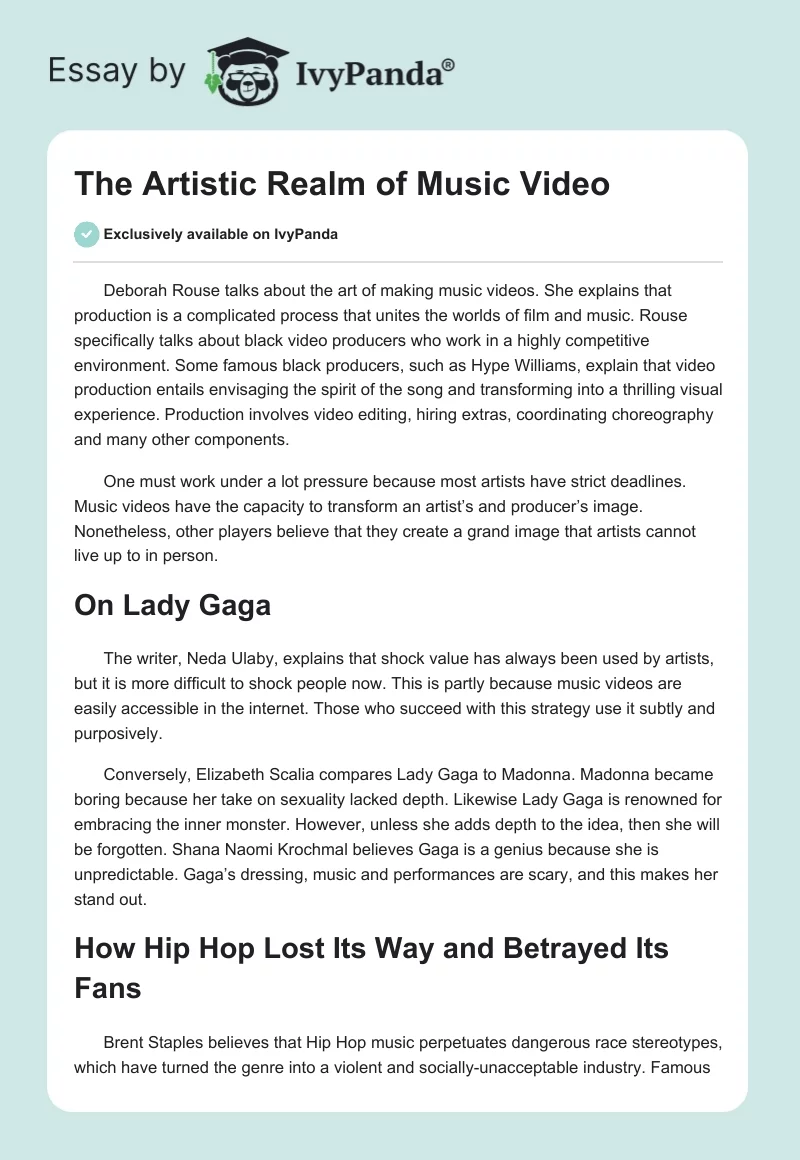The Artistic Realm of Music Video. Page 1