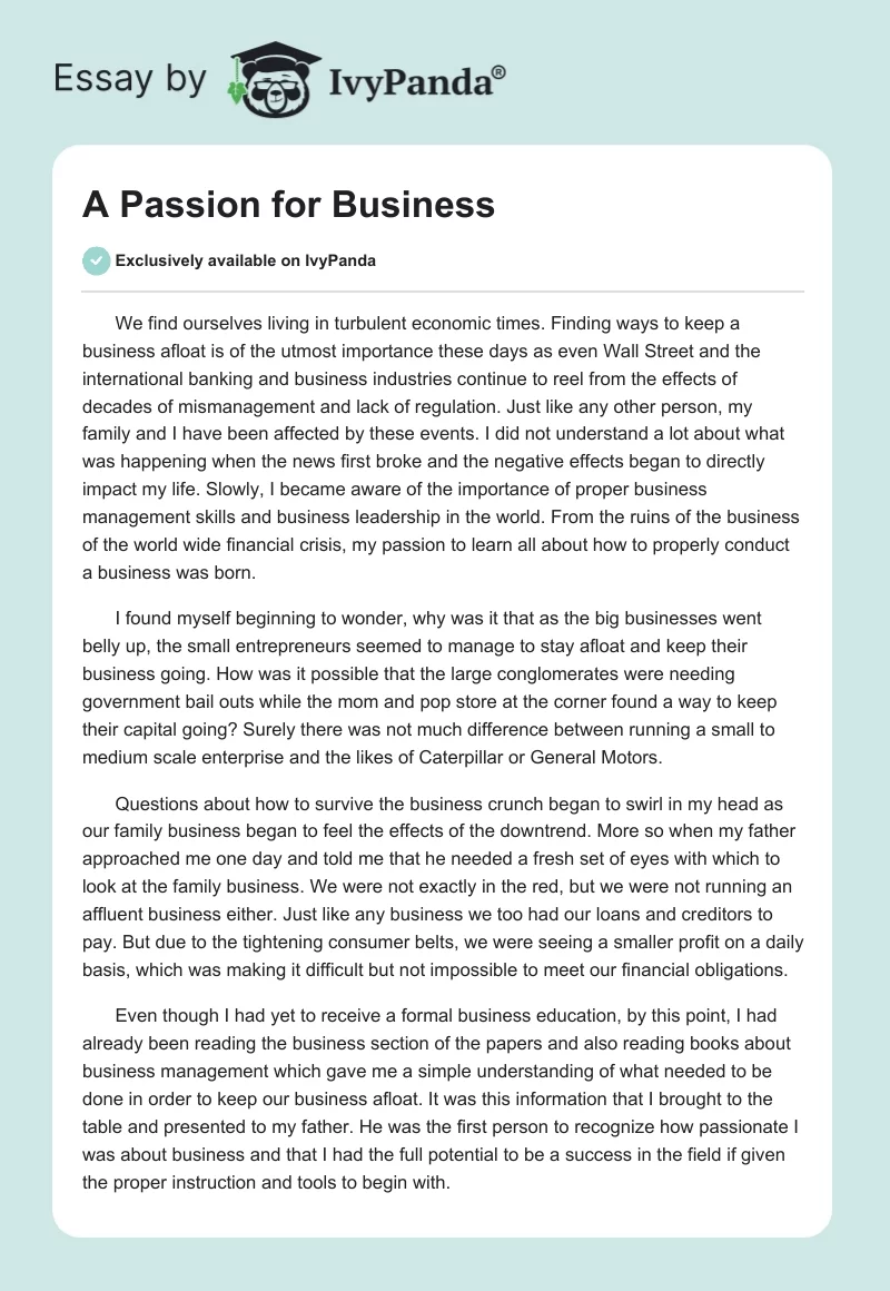 A Passion for Business. Page 1