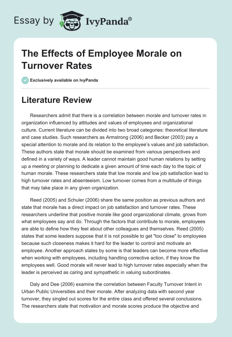 The Effects of Employee Morale on Turnover Rates. Page 1