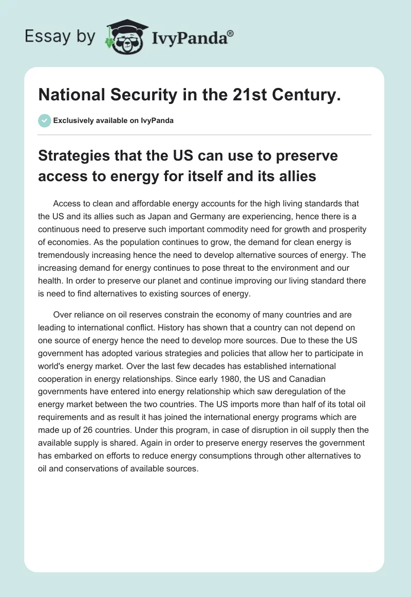 National Security in the 21st Century.. Page 1