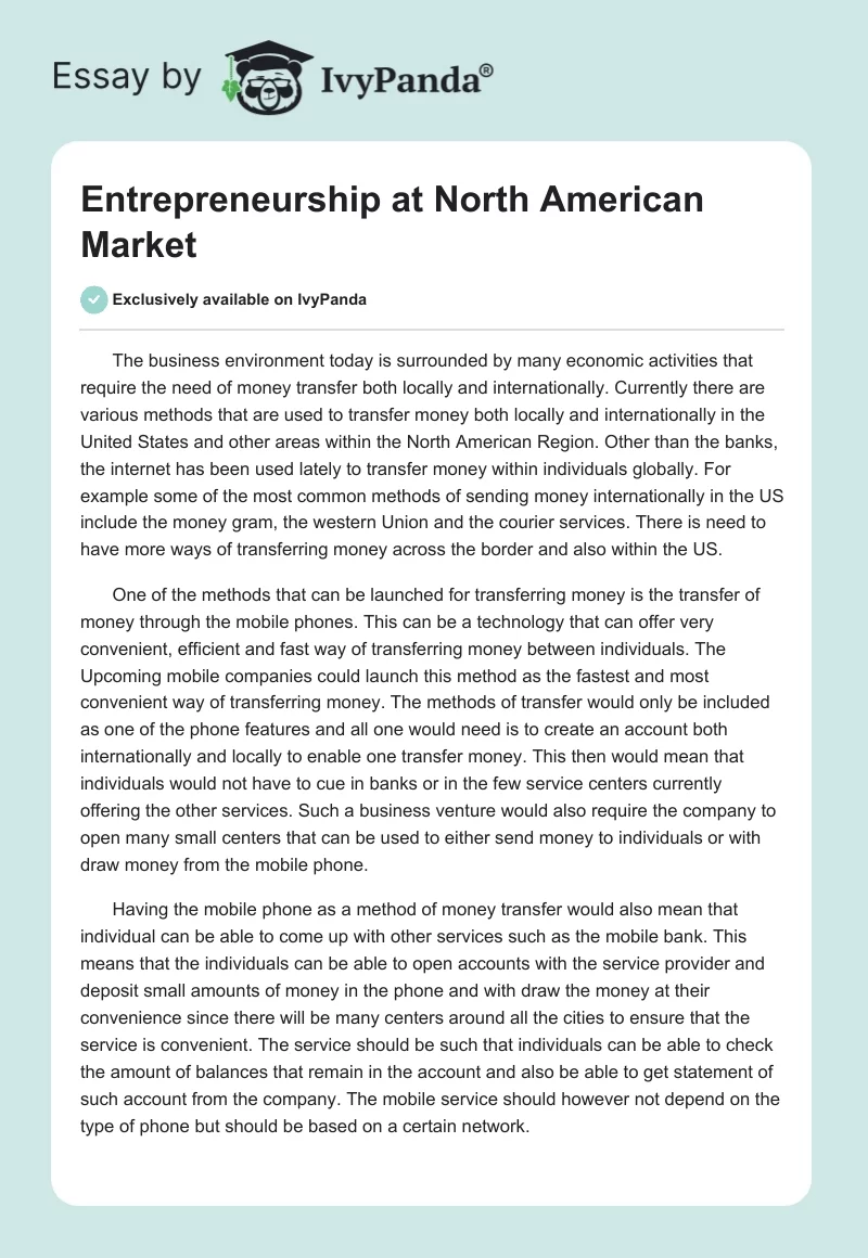 Entrepreneurship at North American Market. Page 1