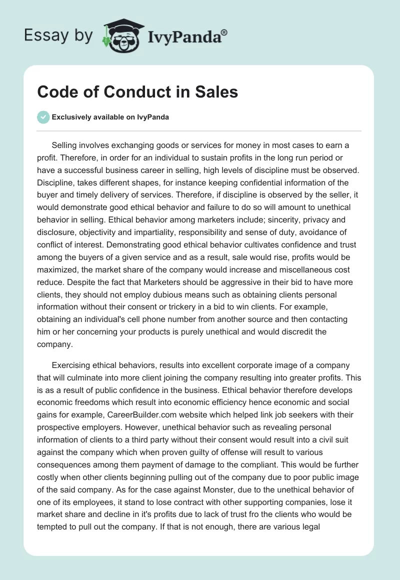 Code of Conduct in Sales. Page 1