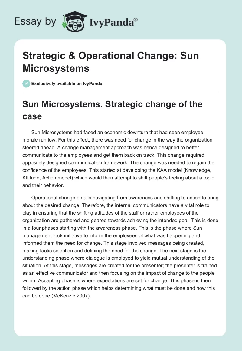 Strategic & Operational Change: Sun Microsystems. Page 1