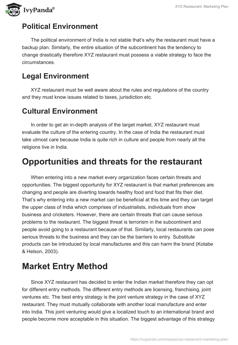 XYZ Restaurant: Marketing Plan. Page 4