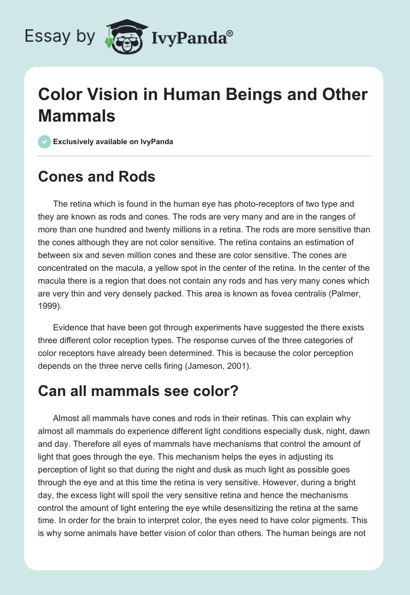 Color Vision in Human Beings and Other Mammals. Page 1
