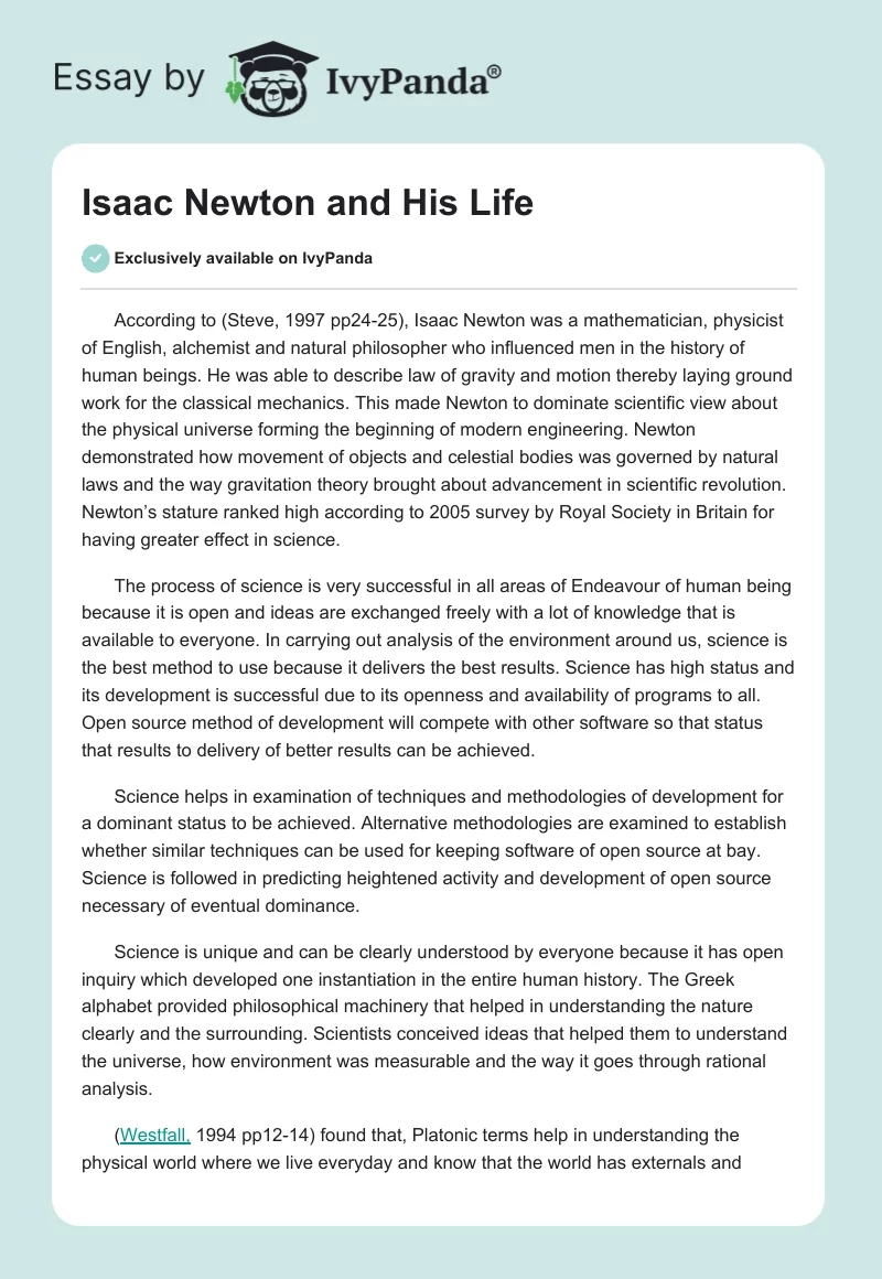 Isaac Newton and His Life. Page 1