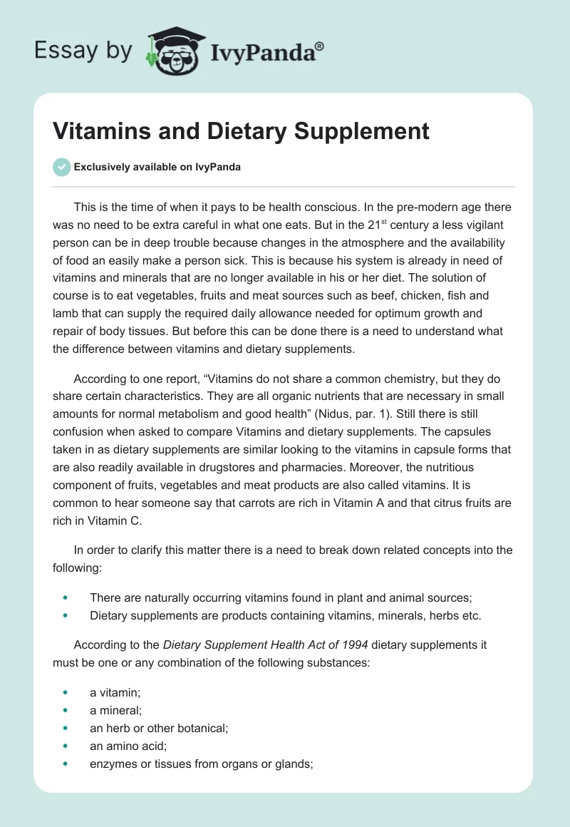 Vitamins and Dietary Supplement. Page 1