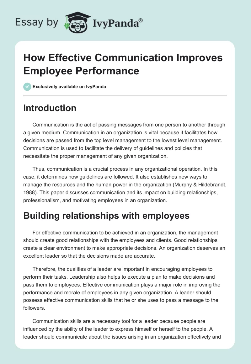 How Effective Communication Improves Employee Performance. Page 1