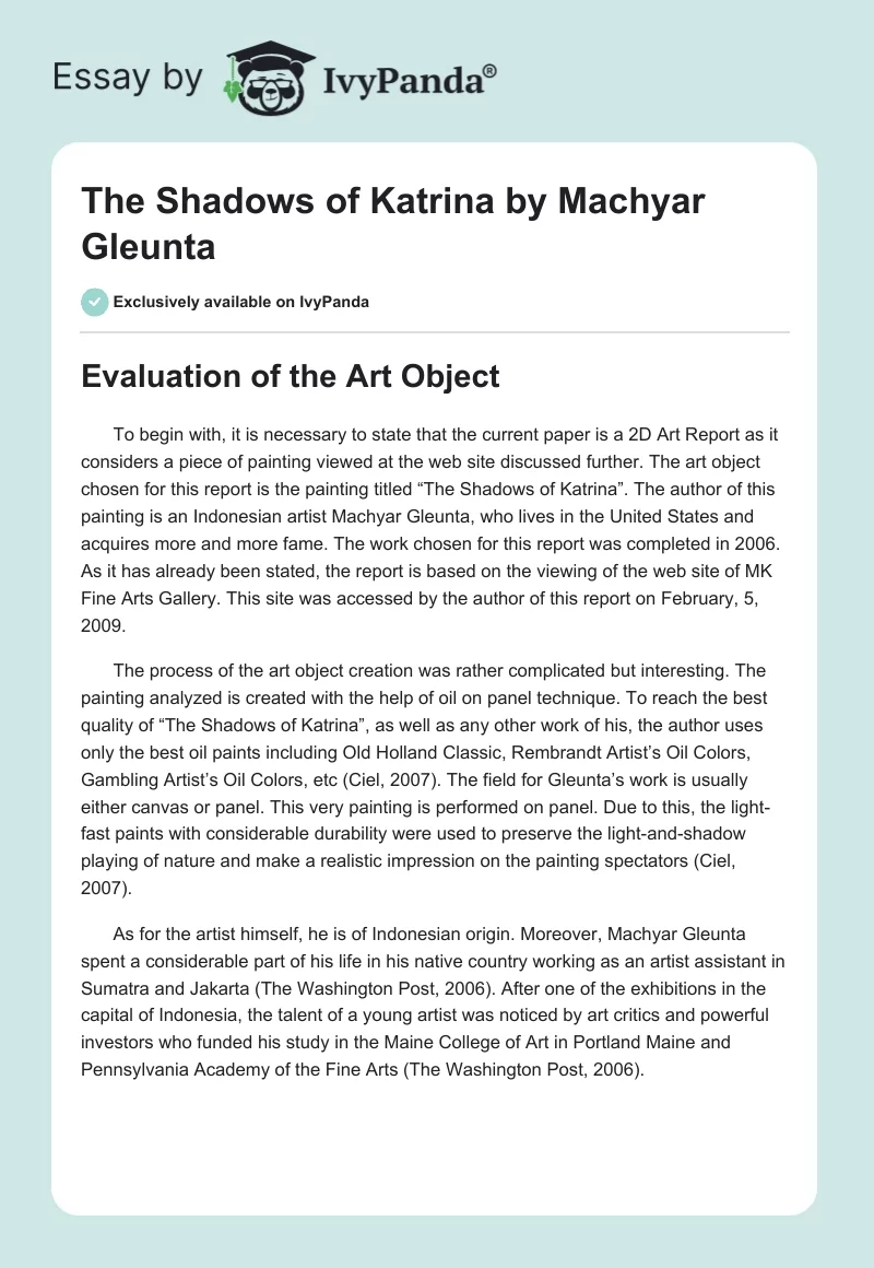 "The Shadows of Katrina" by Machyar Gleunta. Page 1