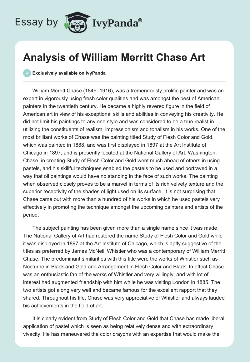 Analysis of William Merritt Chase Art. Page 1