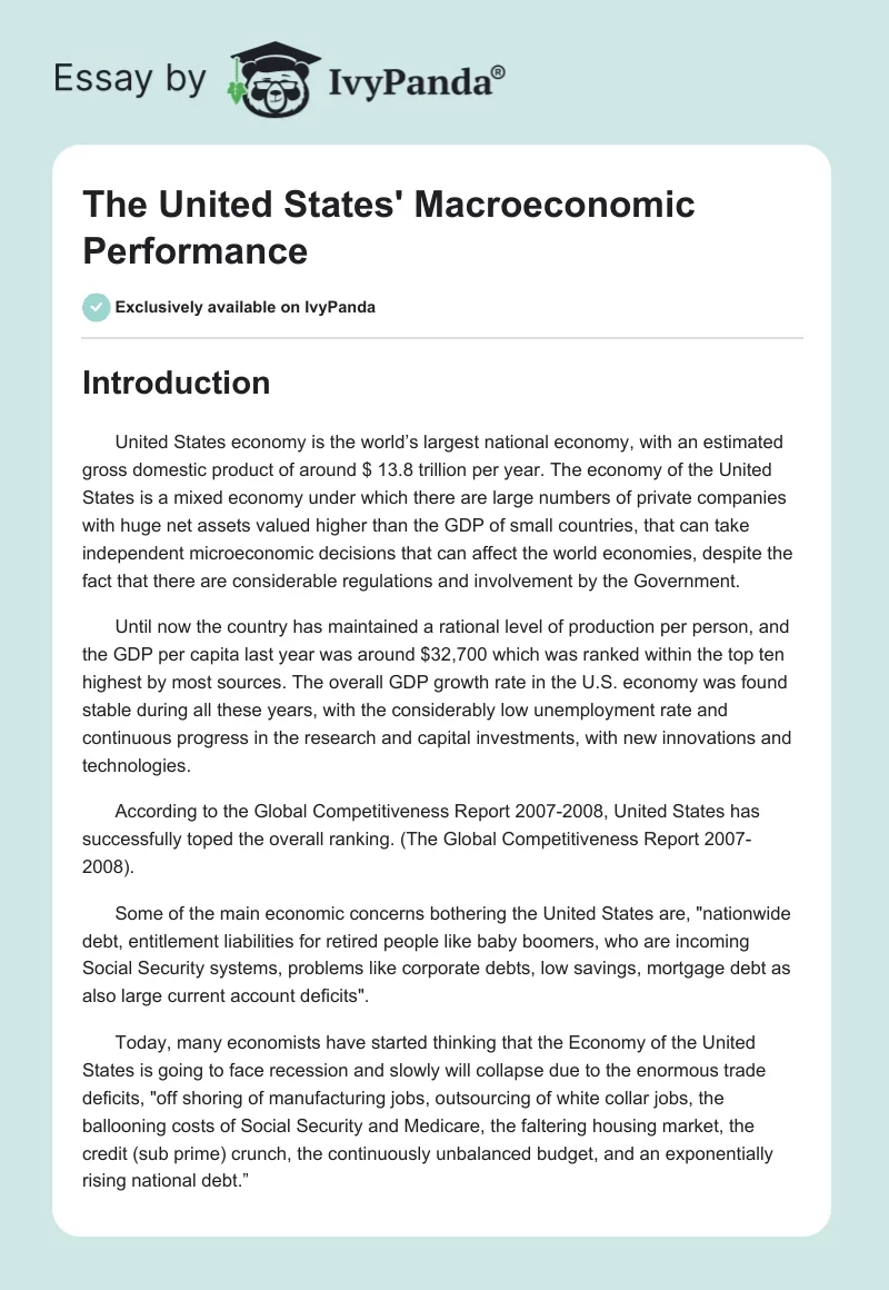 The United States' Macroeconomic Performance. Page 1