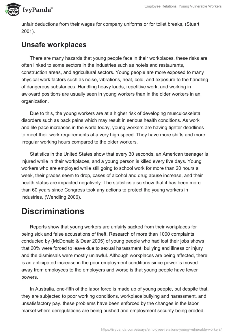 Employee Relations. Young Vulnerable Workers. Page 3
