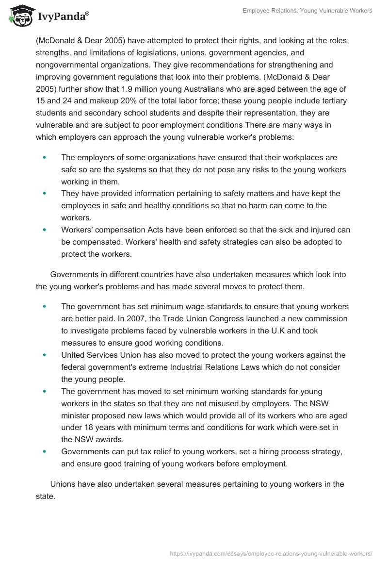 Employee Relations. Young Vulnerable Workers. Page 4
