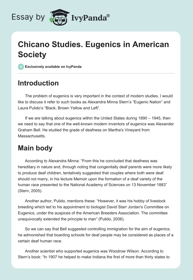 Chicano Studies. Eugenics in American Society. Page 1