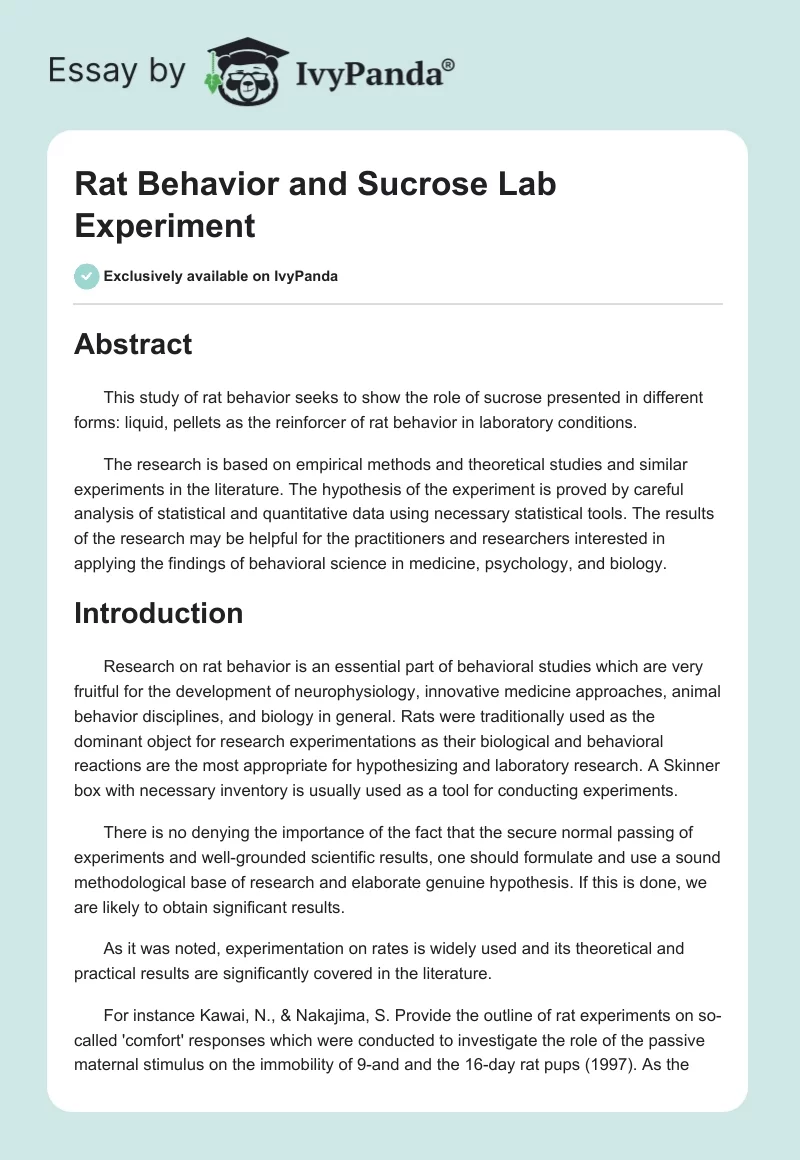 Rat Behavior and Sucrose Lab Experiment. Page 1