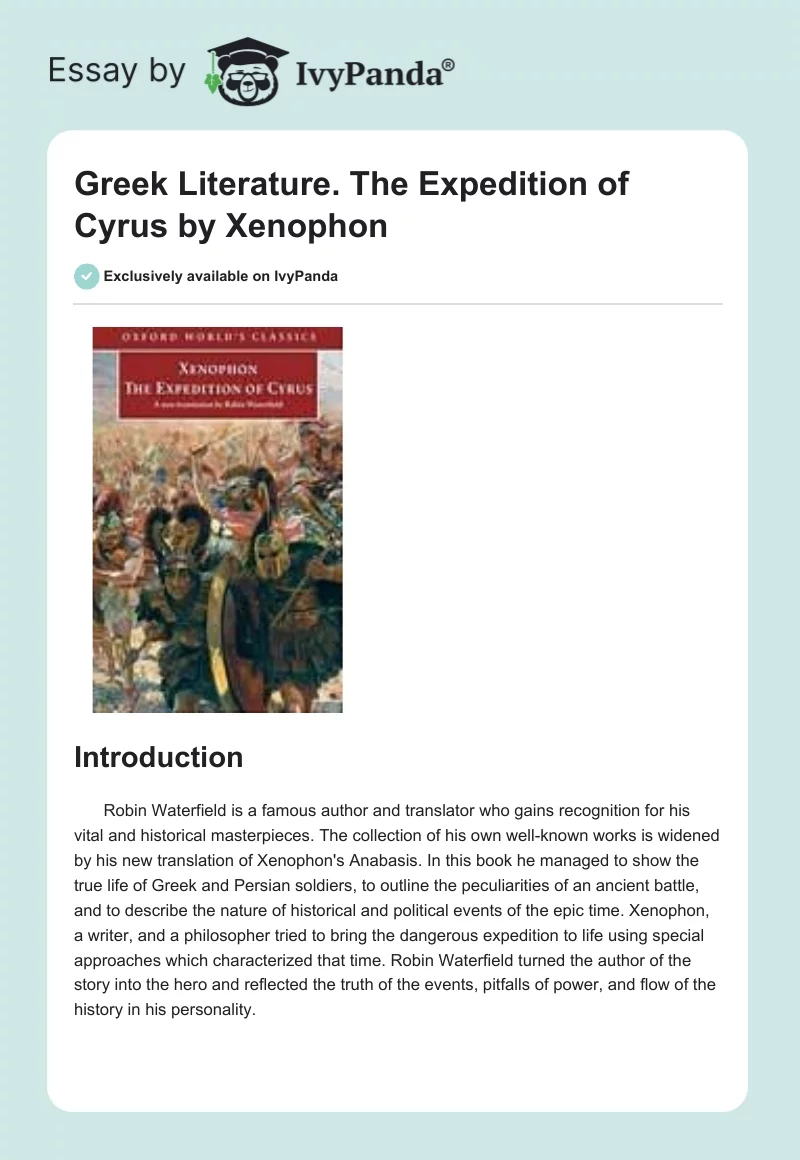 Greek Literature. "The Expedition of Cyrus" by Xenophon. Page 1