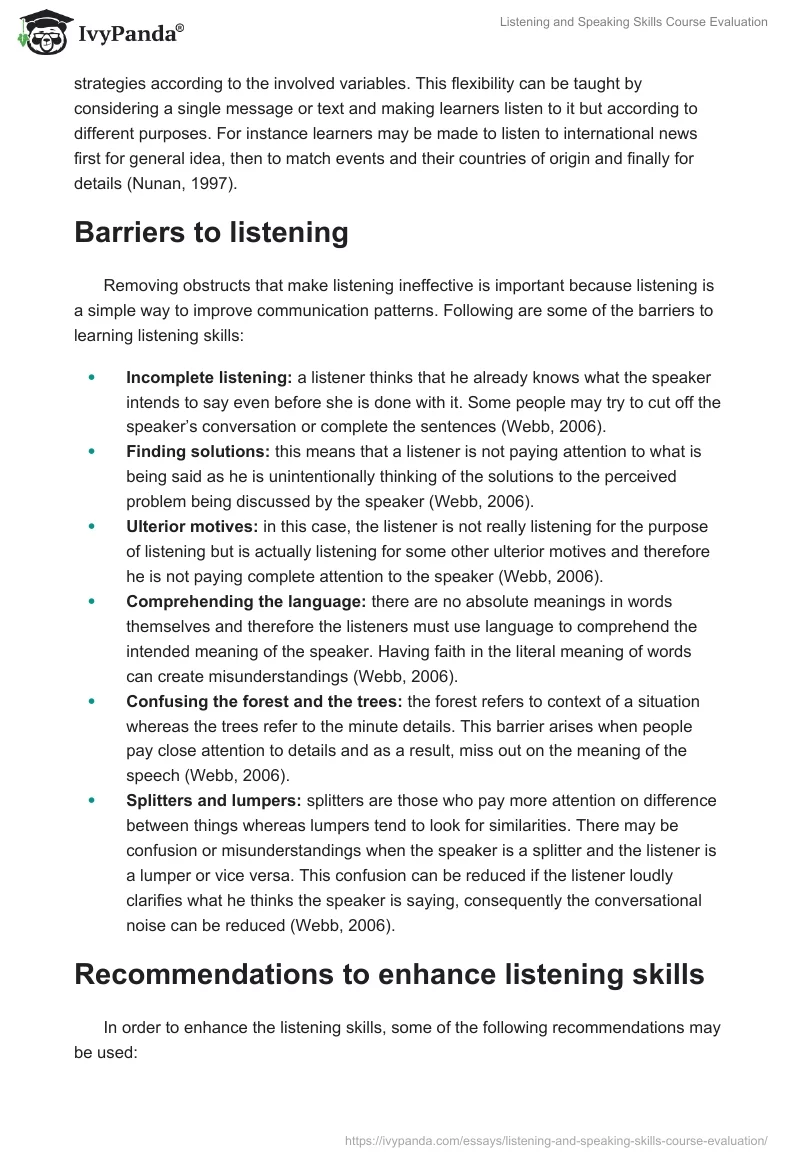 Listening and Speaking Skills Course Evaluation. Page 4