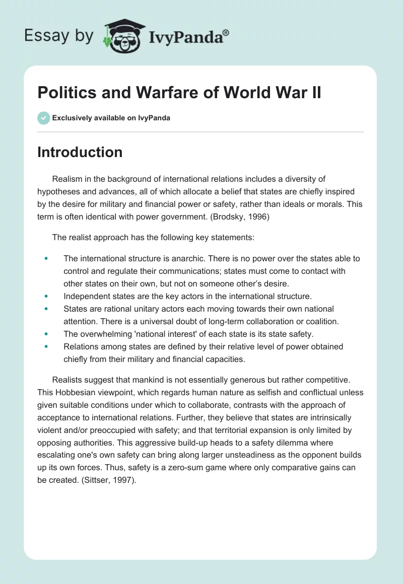 Politics and Warfare of World War II. Page 1