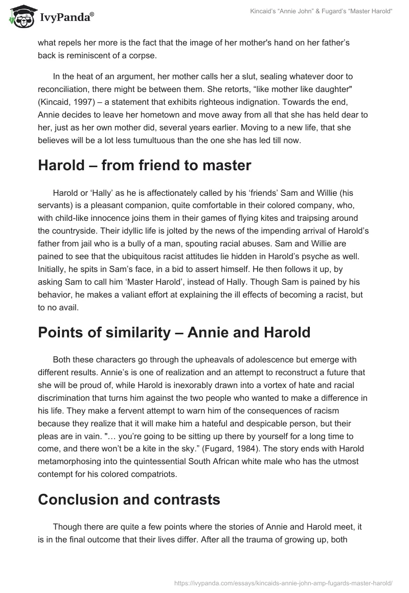 Kincaid’s “Annie John” & Fugard’s “Master Harold“. Page 2