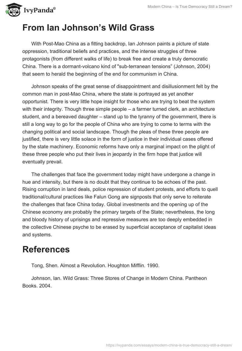 Modern China – Is True Democracy Still a Dream?. Page 2