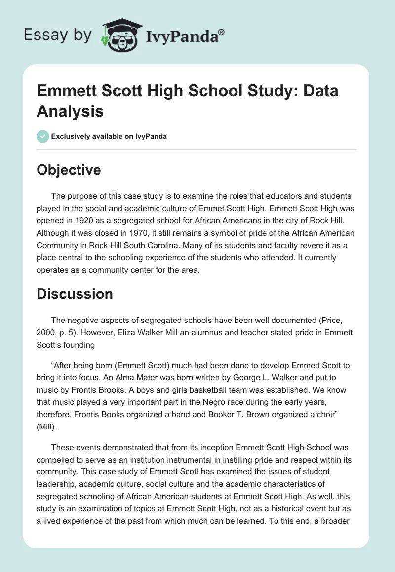 Emmett Scott High School Study: Data Analysis. Page 1