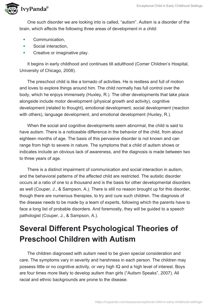 Exceptional Child in Early Childhood Settings. Page 2