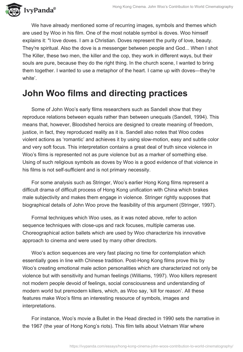 Hong Kong Cinema. John Woo’s Contribution to World Cinematography. Page 4