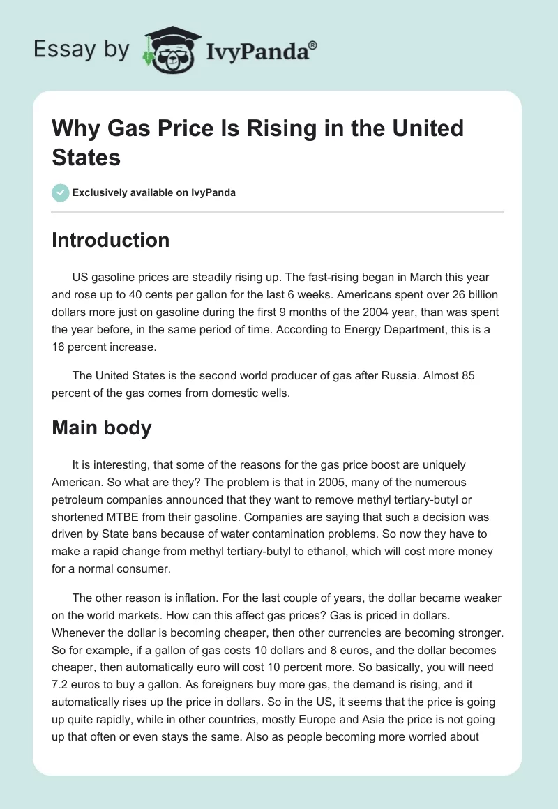 Why Gas Price Is Rising in the United States. Page 1