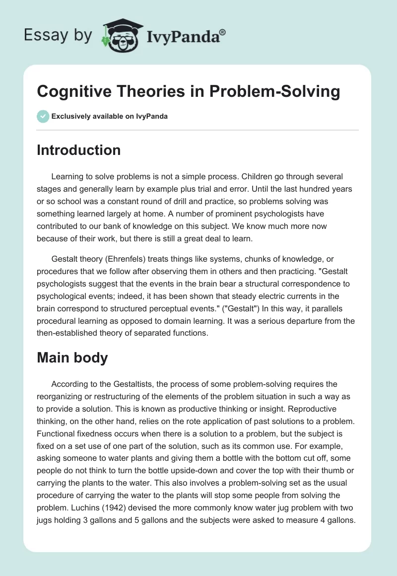 Cognitive Theories in Problem-Solving. Page 1