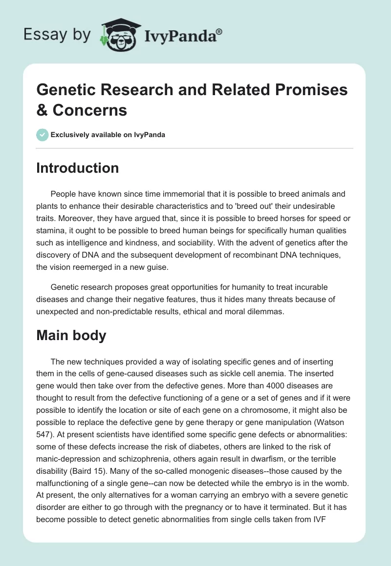 Genetic Research and Related Promises & Concerns. Page 1