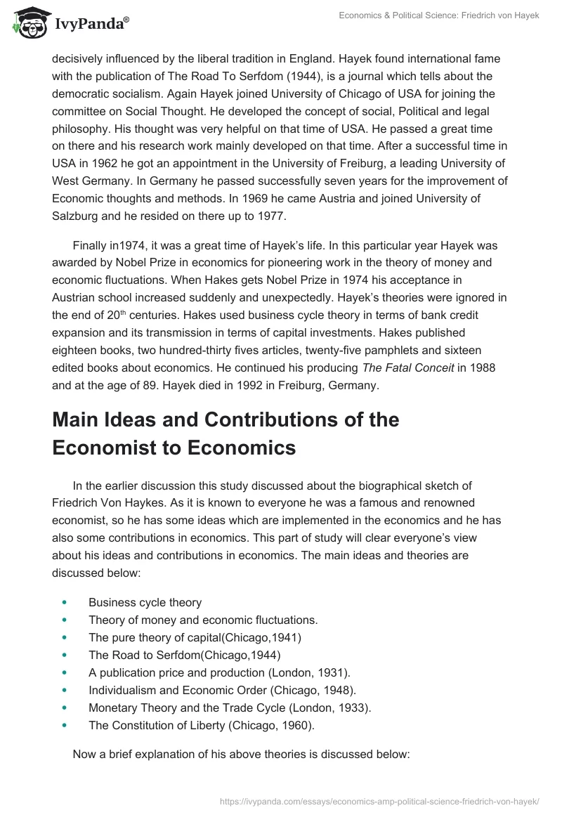 Economics & Political Science: Friedrich von Hayek. Page 2