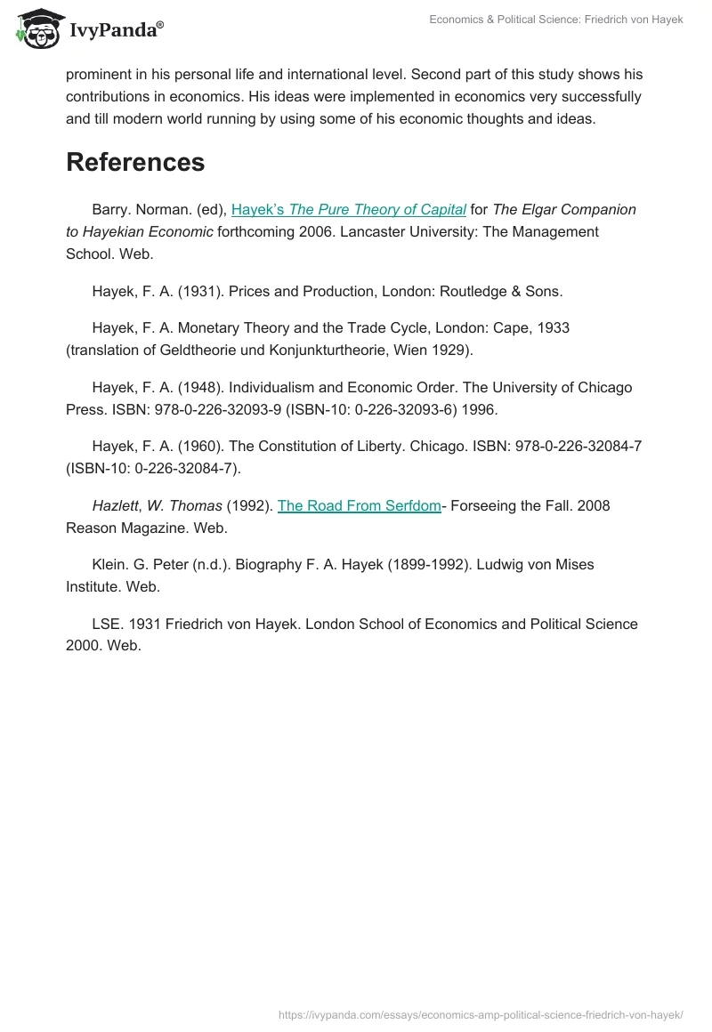 Economics & Political Science: Friedrich von Hayek. Page 5