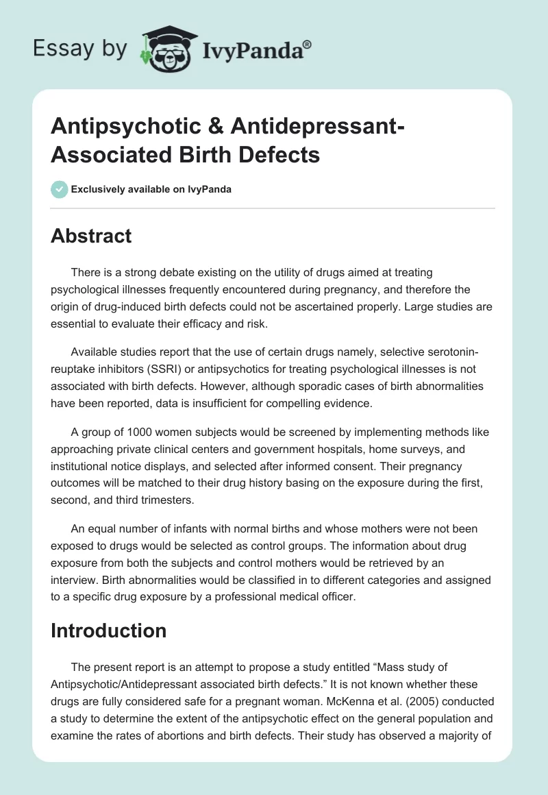 Antipsychotic & Antidepressant-Associated Birth Defects. Page 1