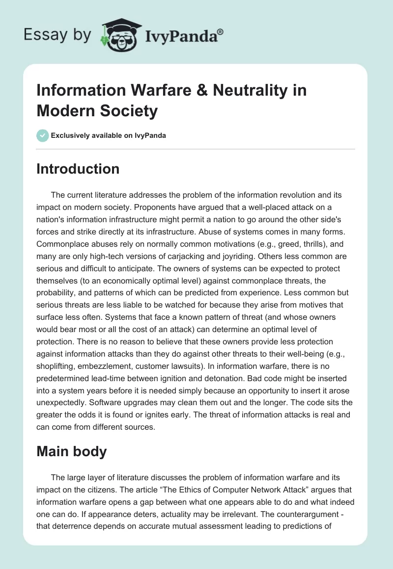 Information Warfare & Neutrality in Modern Society. Page 1