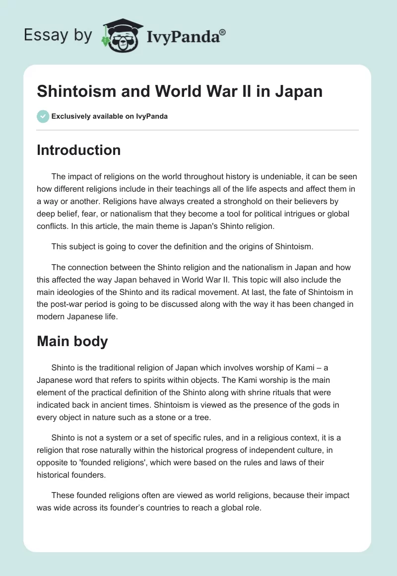 Shintoism and World War II in Japan. Page 1