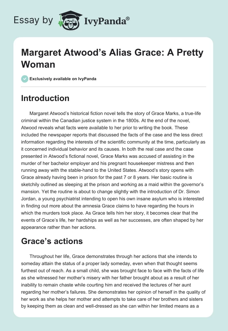 Margaret Atwood’s Alias Grace: A Pretty Woman. Page 1