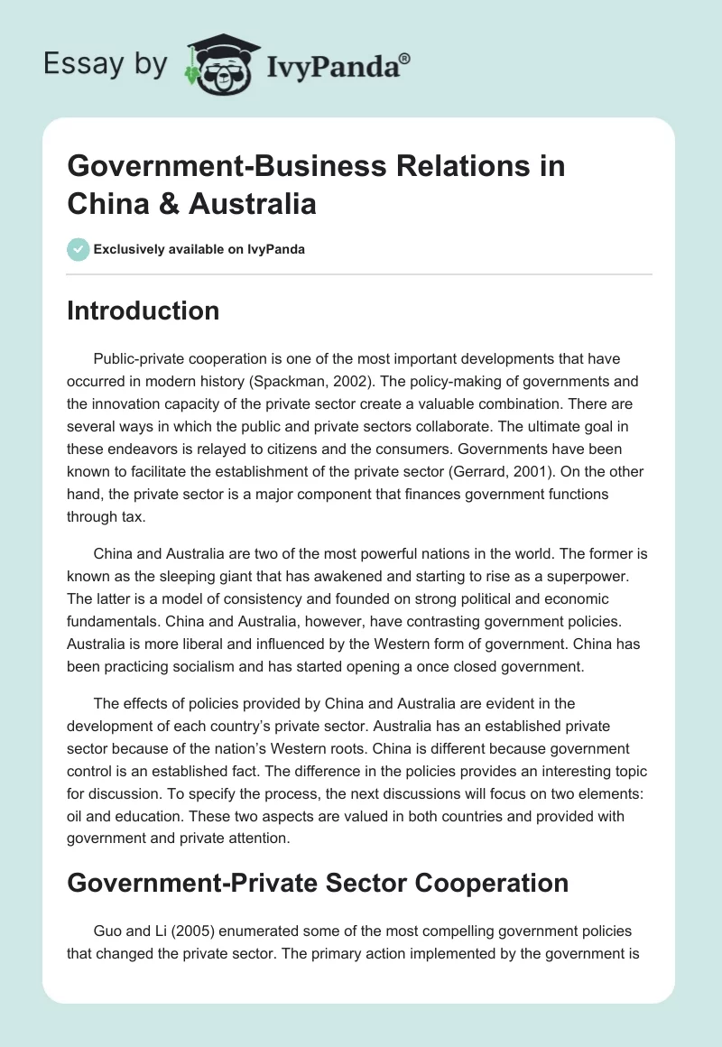 Government-Business Relations in China & Australia. Page 1