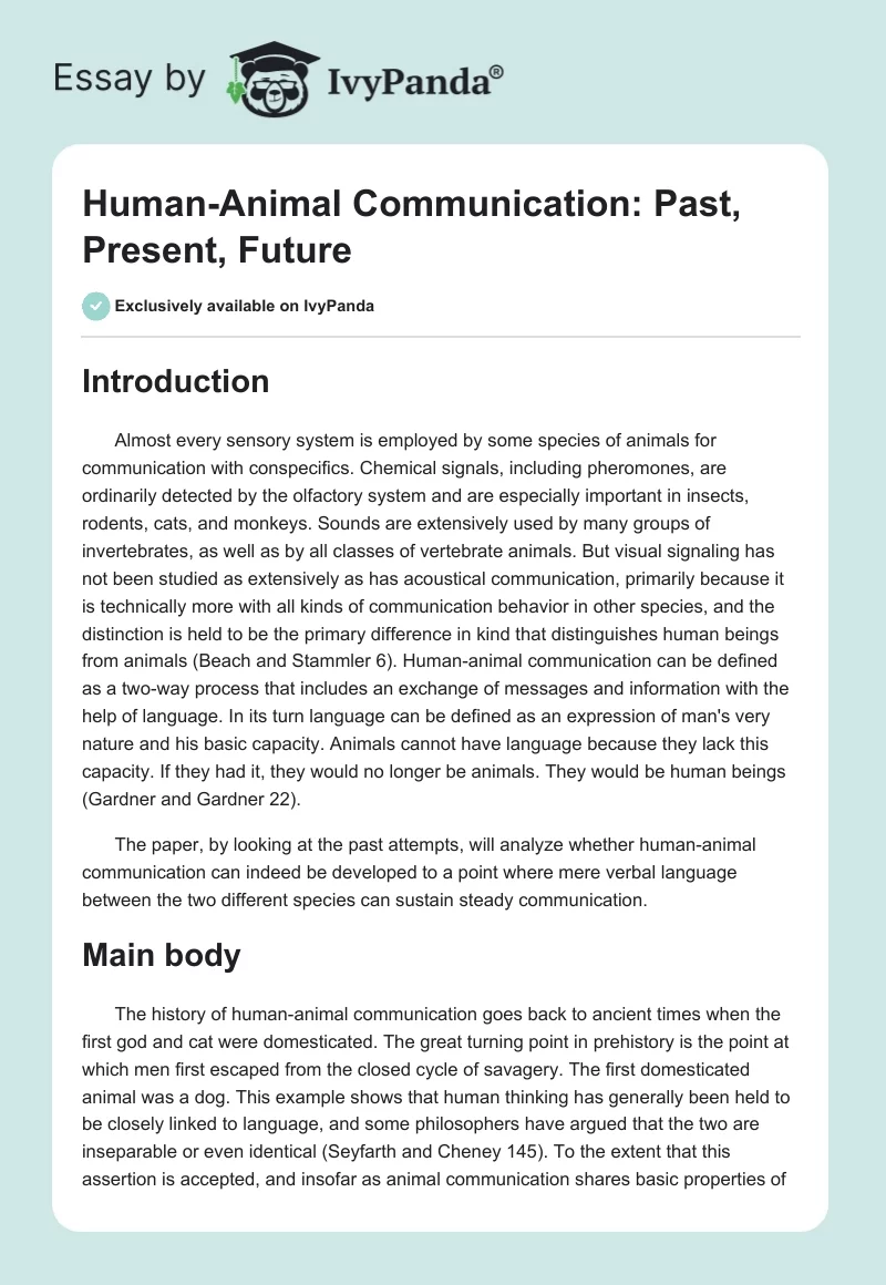 Human-Animal Communication: Past, Present, Future. Page 1