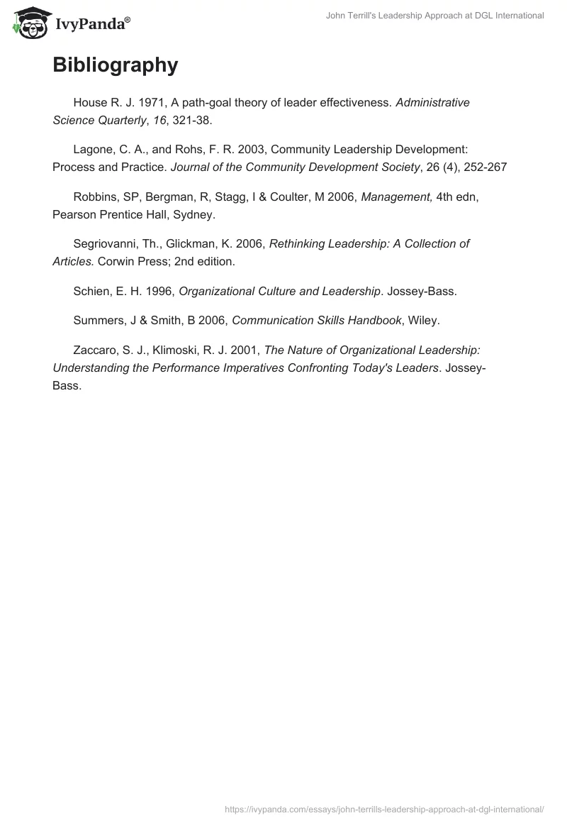 John Terrill's Leadership Approach at DGL International. Page 4