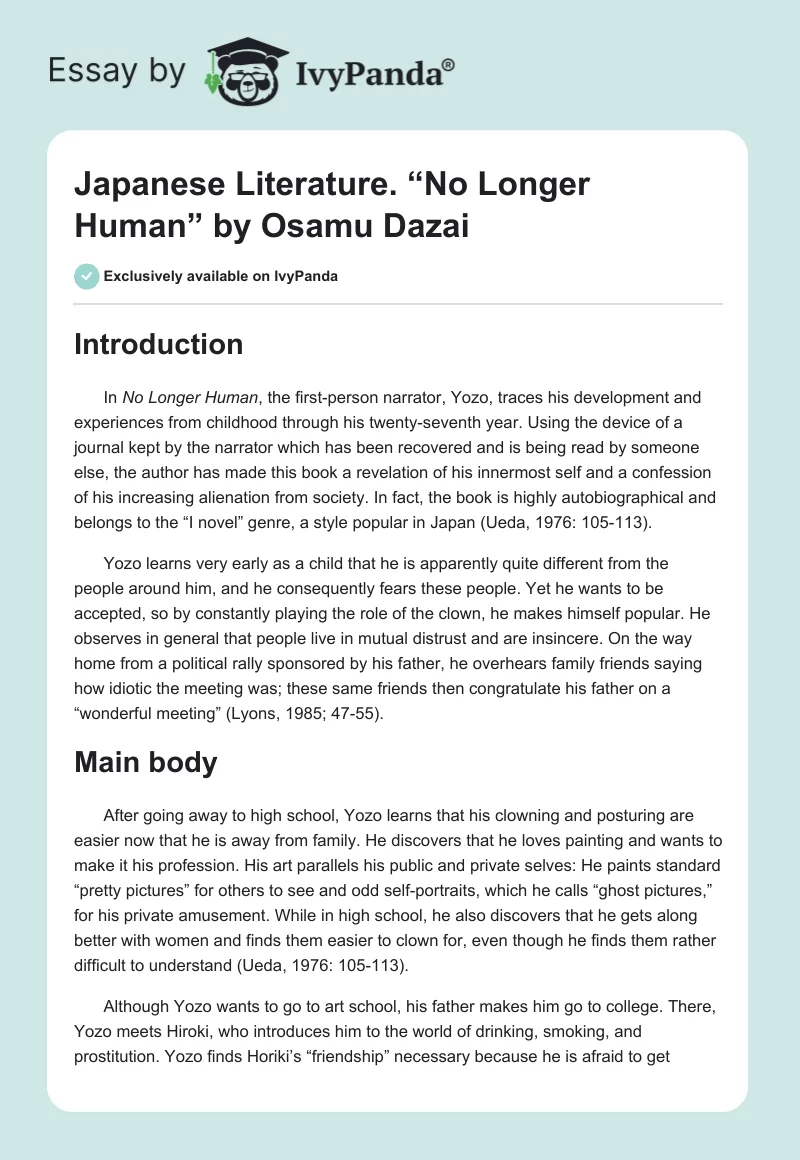 Japanese Literature. “No Longer Human” by Osamu Dazai. Page 1