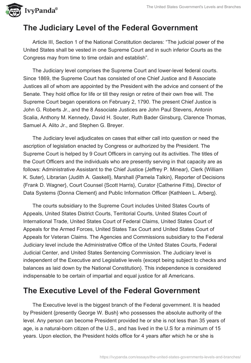 The United States Government's Levels and Branches. Page 4
