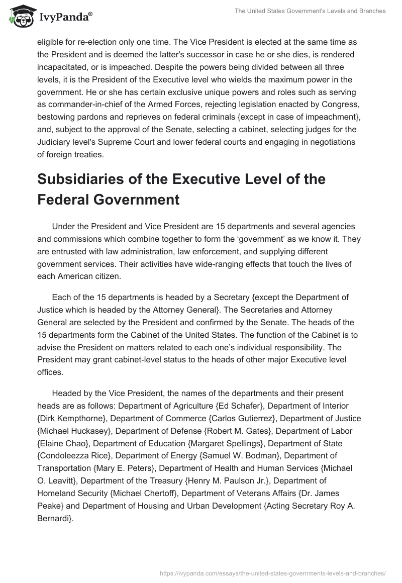 The United States Government's Levels and Branches. Page 5