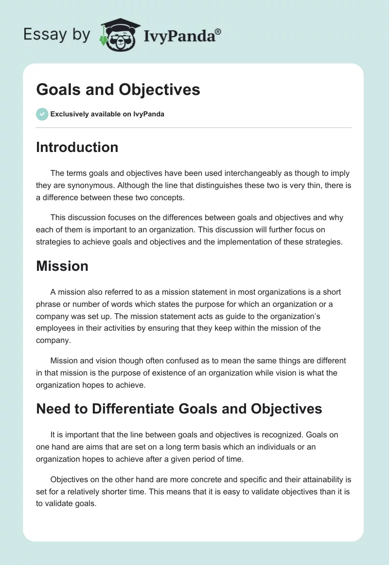 Goals and Objectives. Page 1