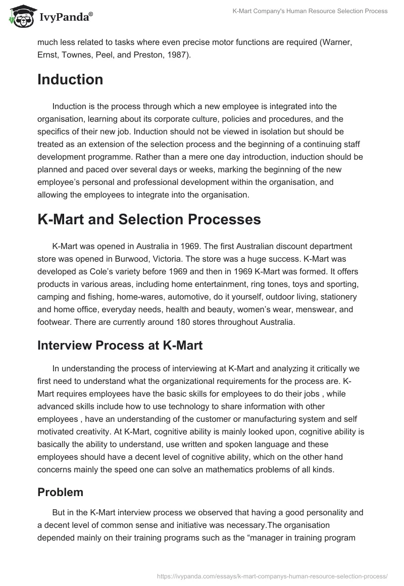 K-Mart Company's Human Resource Selection Process. Page 3