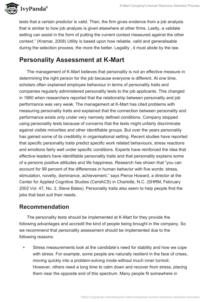 K-Mart Company's Human Resource Selection Process. Page 5