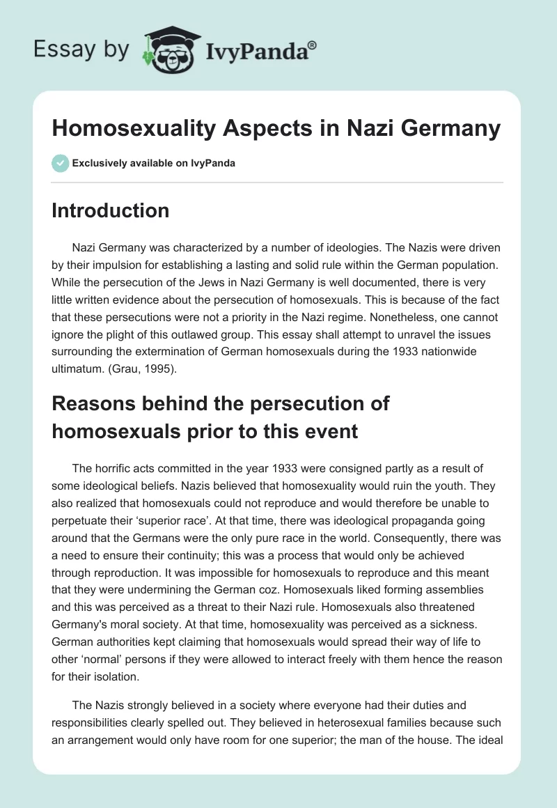 Homosexuality Aspects in Nazi Germany. Page 1