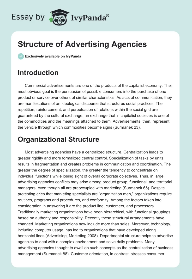 Structure of Advertising Agencies. Page 1