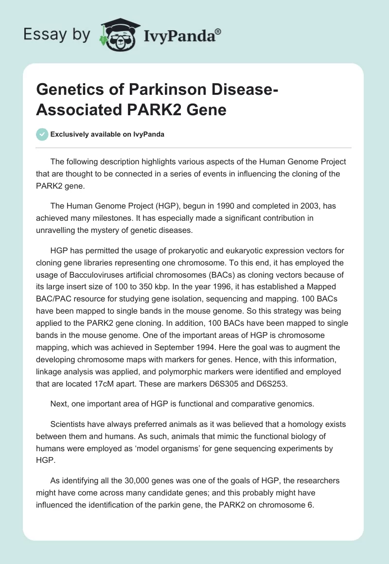 Genetics of Parkinson Disease-Associated PARK2 Gene. Page 1