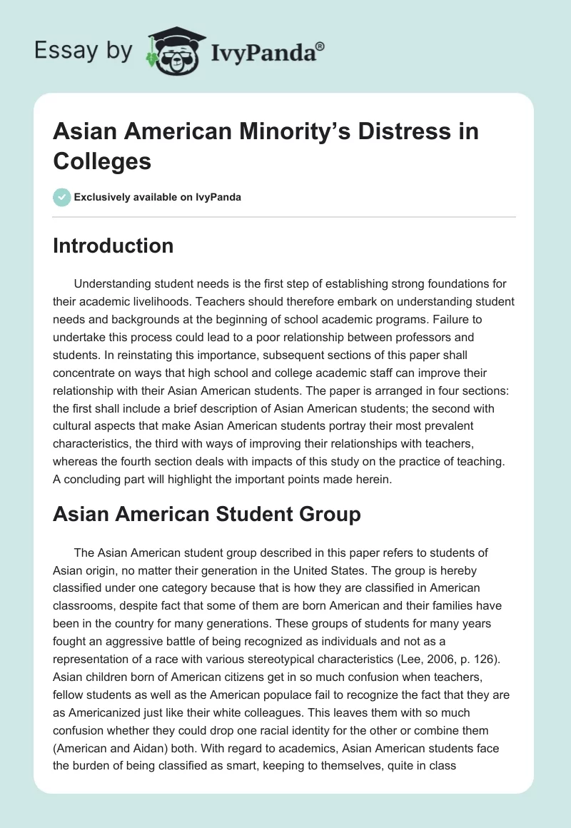 Asian American Minority’s Distress in Colleges. Page 1